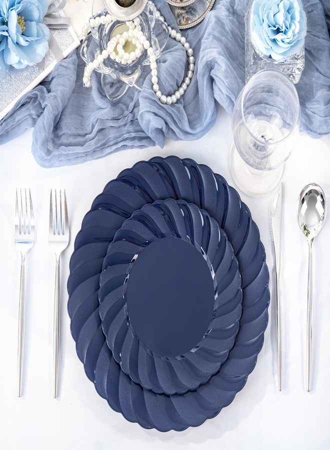 U-QE 60PCS Blue Disposable Plates - Heavy Duty Blue Plastic Plates for Party/Wedding - Include 30PCS 10.25inch Dinner and 30PCS 7.25inch Dessert/Salad Plates - Image 4