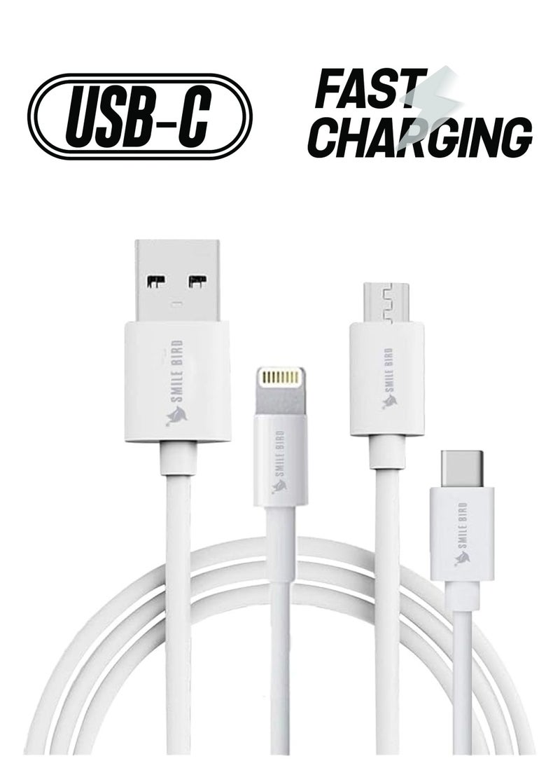 SMILE BIRD Charging Cable 3 in 1 Charging Cable, Compatible with iPhone/Type C/Micro USB for iPhone, iPad, Micro USB, Type C phones, 3 in 1 Fast Charging, Multi 3 Port Charging Cable, All in one cable  - Image 1