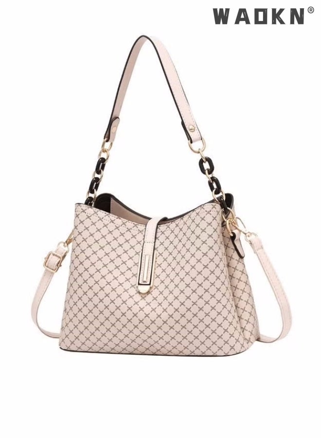 WAOKN Women's Soft Faux Leather Tote Shoulder Bag from , PU Leather Handbag Large Capacity Shoulder Bag Female Leisure Shoulder Bags Fashion Purses Vintage Large Capacity Tote bag Beige  - Image 1