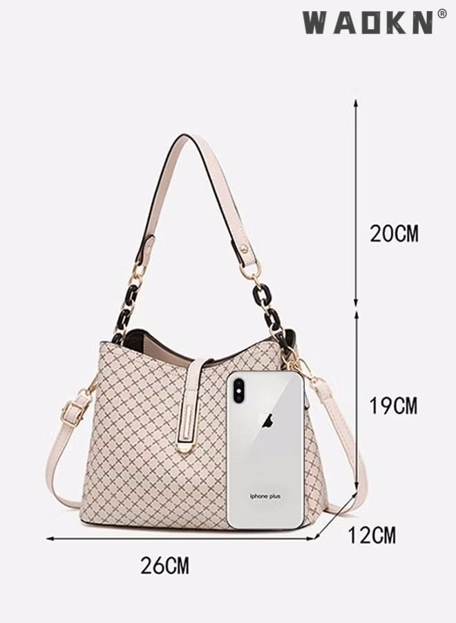 WAOKN Women's Soft Faux Leather Tote Shoulder Bag from , PU Leather Handbag Large Capacity Shoulder Bag Female Leisure Shoulder Bags Fashion Purses Vintage Large Capacity Tote bag Beige  - Image 5