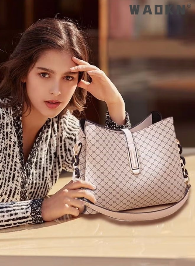 WAOKN Women's Soft Faux Leather Tote Shoulder Bag from , PU Leather Handbag Large Capacity Shoulder Bag Female Leisure Shoulder Bags Fashion Purses Vintage Large Capacity Tote bag Beige  - Image 3