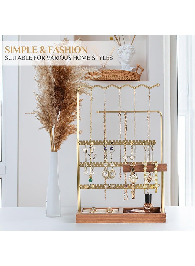 XiuWoo 6-in-1 Jewelry Organizer Stand – 3-Tier Earring Holder with Wooden Ring Tray, Perfect Display Stand for Necklaces, Bracelets, Watches, and Earrings  - Image 5