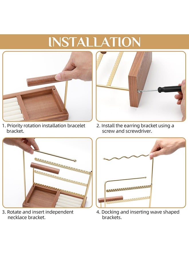 XiuWoo 6-in-1 Jewelry Organizer Stand – 3-Tier Earring Holder with Wooden Ring Tray, Perfect Display Stand for Necklaces, Bracelets, Watches, and Earrings  - Image 4