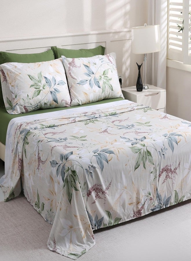 LONAVA Solid and Printed Queen Size Bed Sheet Set - 6-Piece, Includes Solid Fitted Sheet, Solid Pillowcases, OEKOTEX Certified, 100% Brushed Microfiber, Comfortable and Breathable, G24120 - Image 3