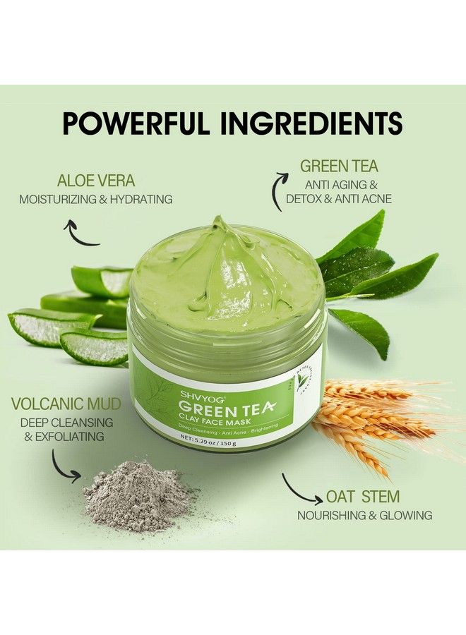 SHVYOG Green Tea Face Mask Antioxidant Green Tea Clay Mask With Volcanic Mud Deep Cleansing & Moisturizing & Hydrating Clay Facial Mask For Pores Blackheads Wrinkles Dirts - Image 3