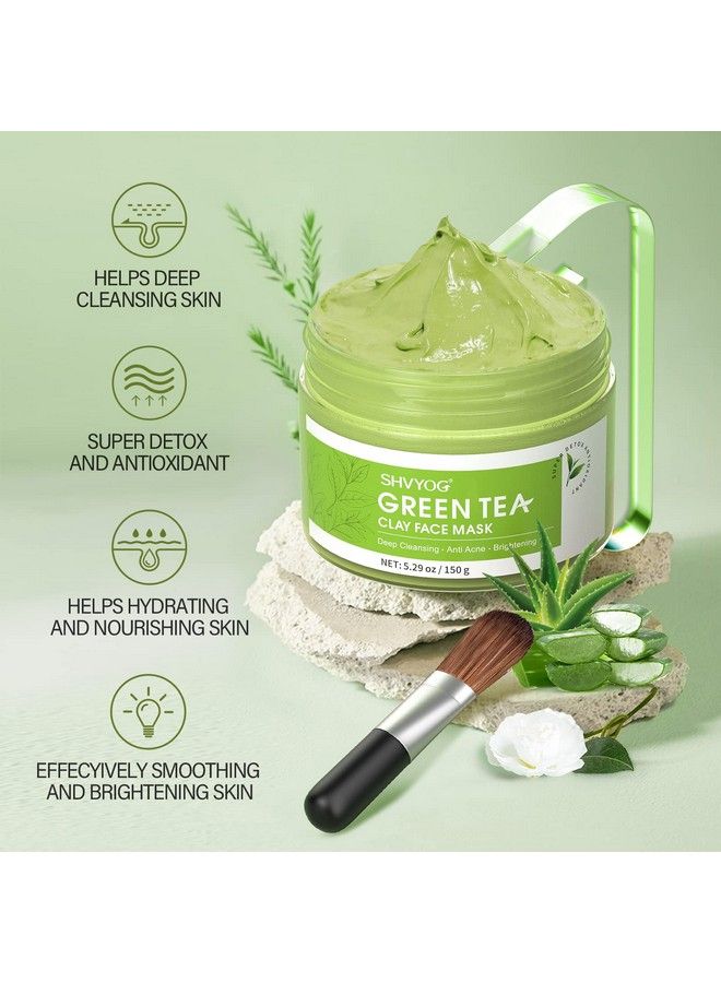 SHVYOG Green Tea Face Mask Antioxidant Green Tea Clay Mask With Volcanic Mud Deep Cleansing & Moisturizing & Hydrating Clay Facial Mask For Pores Blackheads Wrinkles Dirts - Image 5