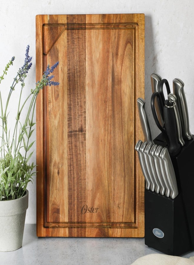 أوستر لوح تقطيع من خشب الأكاسيا من أوستر ثورنوود، مقاس 18 × 12 بوصة، مزود بأخاديد للعصارة - لوح تقطيع متين وعالي التحمل لتحضير الطعام في المطبخ - Image 3