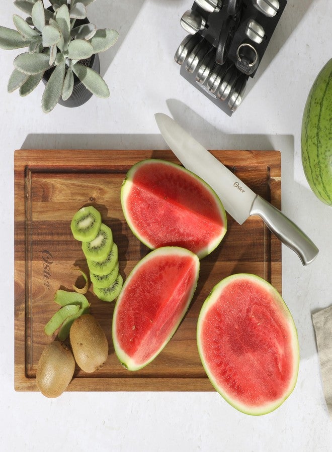 أوستر لوح تقطيع من خشب الأكاسيا من أوستر ثورنوود، مقاس 18 × 12 بوصة، مزود بأخاديد للعصارة - لوح تقطيع متين وعالي التحمل لتحضير الطعام في المطبخ - Image 4