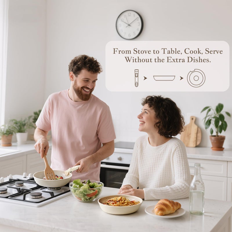 Redchef Truly Non Toxic Pots and Pans Set Non Stick, Upgraded Ceramic Pan and Pot Set, PFAS PTFE PFOA PFOS Free, Kitchen Cookware Set with Detachable Handle, RV Camping with Frying Pans Set - Image 2