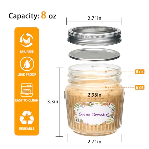 Brajttt 8 oz Mason Jars with Lids,30 Pcs Small Glass Jars with Lids,Stylish Striped Design Canning Jar for Food Freshness, Multipurpose for Jam, Candy, DIY, Honey, Pickles, Spice,Home Storage and Gifting - Image 2