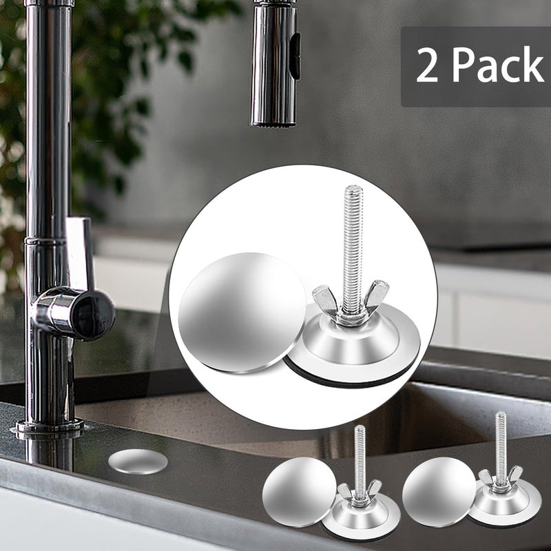 Quadafy 2 Pieces Silver 2 Inch Kitchen Sink Hole Covers, Stainless Steel Wash Basin Kitchen Sink Tap Hole Plate Stopper Cover Blanking Metal Plug, Sealed Decoration - Image 2