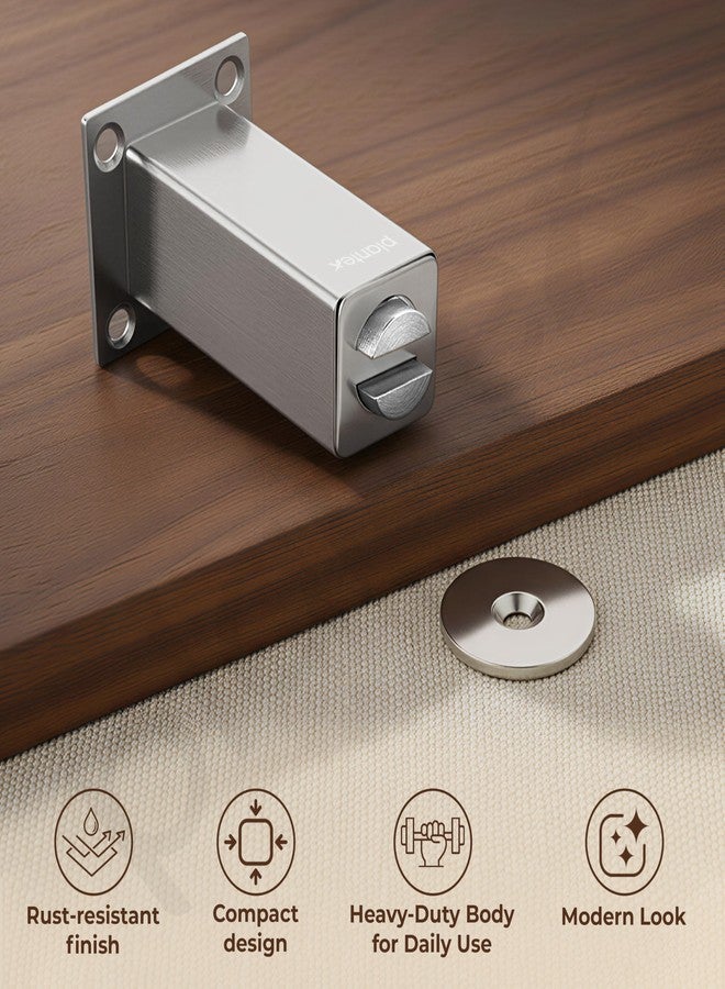 Plantex Stainless Steel Wall-Mounted Magnetic Door Stopper/Door Magnets to Hold Door/Doors Catcher for Wooden Door/Stops for Doors - Pack of 1 (Matt Silver) - Image 4
