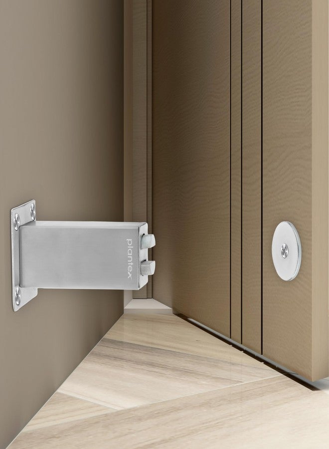 Plantex Stainless Steel Wall-Mounted Magnetic Door Stopper/Door Magnets to Hold Door/Doors Catcher for Wooden Door/Stops for Doors - Pack of 1 (Matt Silver) - Image 1
