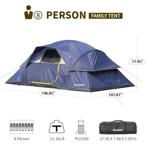 EchoSmile 10-12 Person Large Family Camping Tent, Waterproof Windproof Spacious Cabin Tent with Removable Rainfly, Easy Setup 3-Season Outdoor Shelter for Group Trips - Navy & Yellow - Image 3
