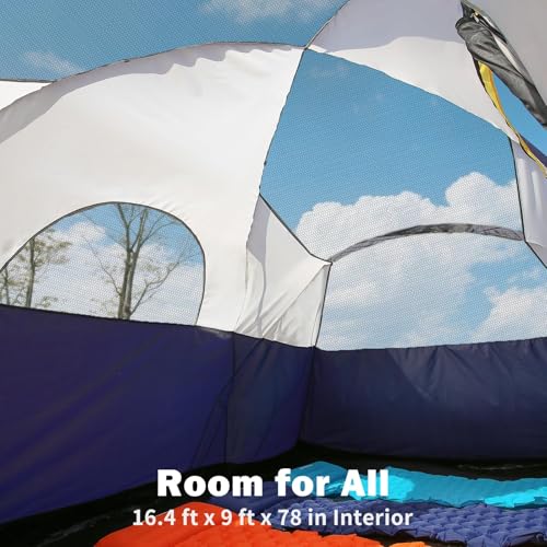 EchoSmile 10-12 Person Large Family Camping Tent, Waterproof Windproof Spacious Cabin Tent with Removable Rainfly, Easy Setup 3-Season Outdoor Shelter for Group Trips - Navy & Yellow - Image 5