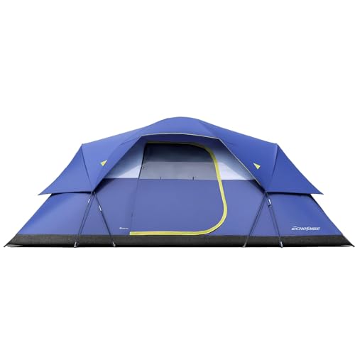EchoSmile 10-12 Person Large Family Camping Tent, Waterproof Windproof Spacious Cabin Tent with Removable Rainfly, Easy Setup 3-Season Outdoor Shelter for Group Trips - Navy & Yellow - Image 1