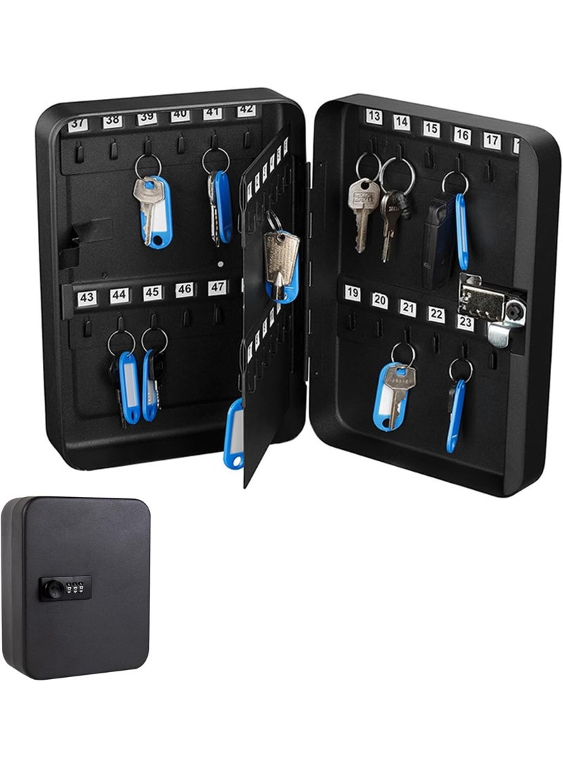 موثوقية التنبؤ صندوق قفل المفاتيح، صندوق منظم لتخزين المفاتيح مثبت على الحائط مع 48 خطافًا وعلامة مفاتيح، خزانة مفاتيح معدنية مع قفل رمزي مكون من 3 أرقام للمنزل والجراج والمكتب والمتجر والمدرسة (أسود) - Image 1