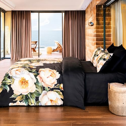 RUSTIQUE LINENS | Digitally Printed with Reactive Ink Tech | 300 TC 100% Organic Cotton Queen Premium Bedsheet Set | Ultra-Soft Satin-Like Finish | Floral Midnight Bloom - Image 3