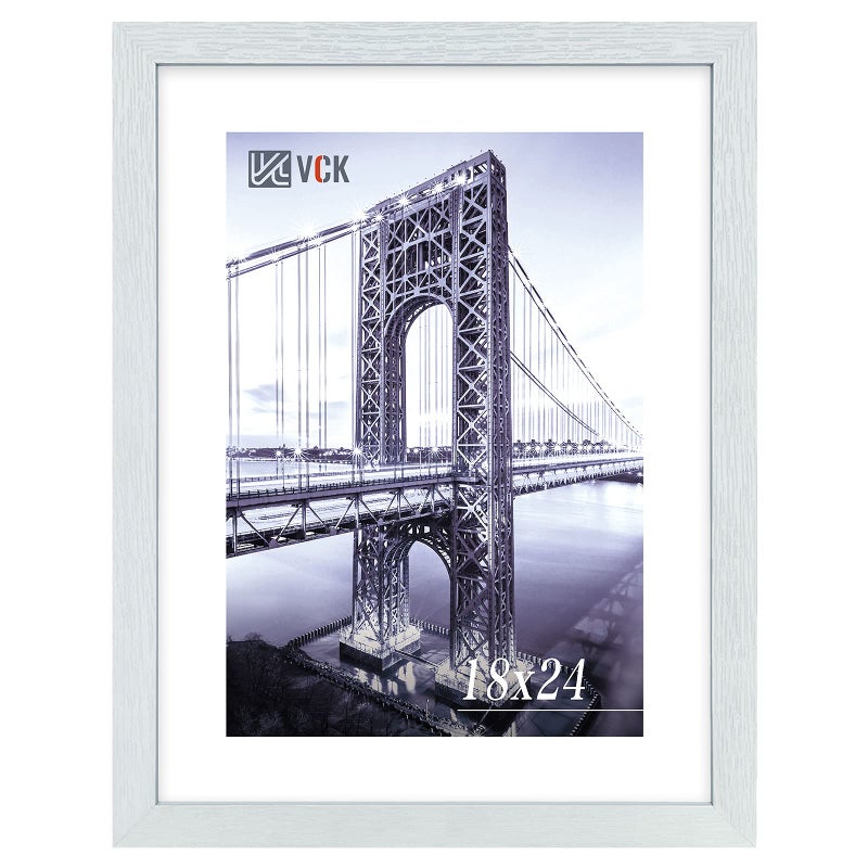 VCK 18x24 Poster Frame Set of 1  White Textured Exclusive Solid Wood Picture Frames with Polished Plexiglass