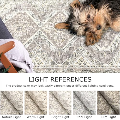 KUTA Extra Long Runner Rug for Hallway 2.6x18ft, Oriental Washable Kitchen Rugs, Ivory Grey Yellow Brown Non-Slip Stair Runners Indoor Soft Printed Vintage Carpet for Bedroom Living Room Nursery - Image 4