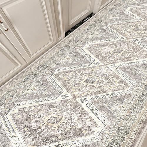 KUTA Extra Long Runner Rug for Hallway 2.6x18ft, Oriental Washable Kitchen Rugs, Ivory Grey Yellow Brown Non-Slip Stair Runners Indoor Soft Printed Vintage Carpet for Bedroom Living Room Nursery - Image 3