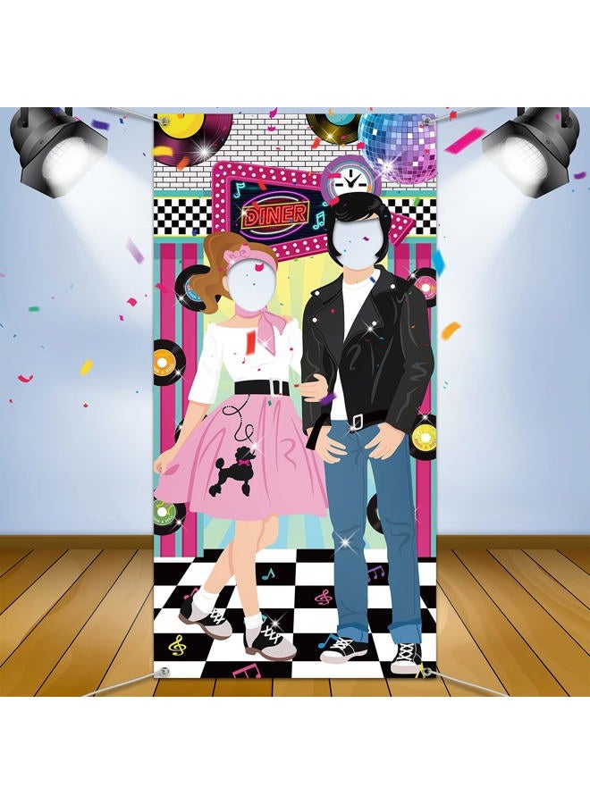 Irenare زينة حفلات الخمسينات، خلفية صور كبيرة من الخمسينات، لافتة حفلة روك آند رول من الخمسينات، دعامة خلفية لصور حفلة عيد ميلاد أو حفلة استحمام الأطفال، - Image 4