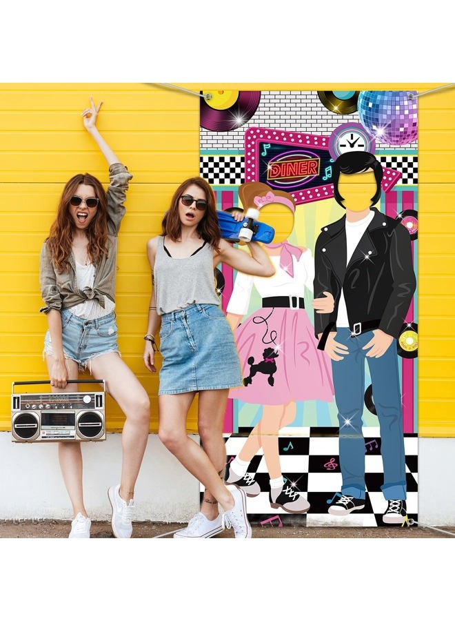 Irenare زينة حفلات الخمسينات، خلفية صور كبيرة من الخمسينات، لافتة حفلة روك آند رول من الخمسينات، دعامة خلفية لصور حفلة عيد ميلاد أو حفلة استحمام الأطفال، - Image 5