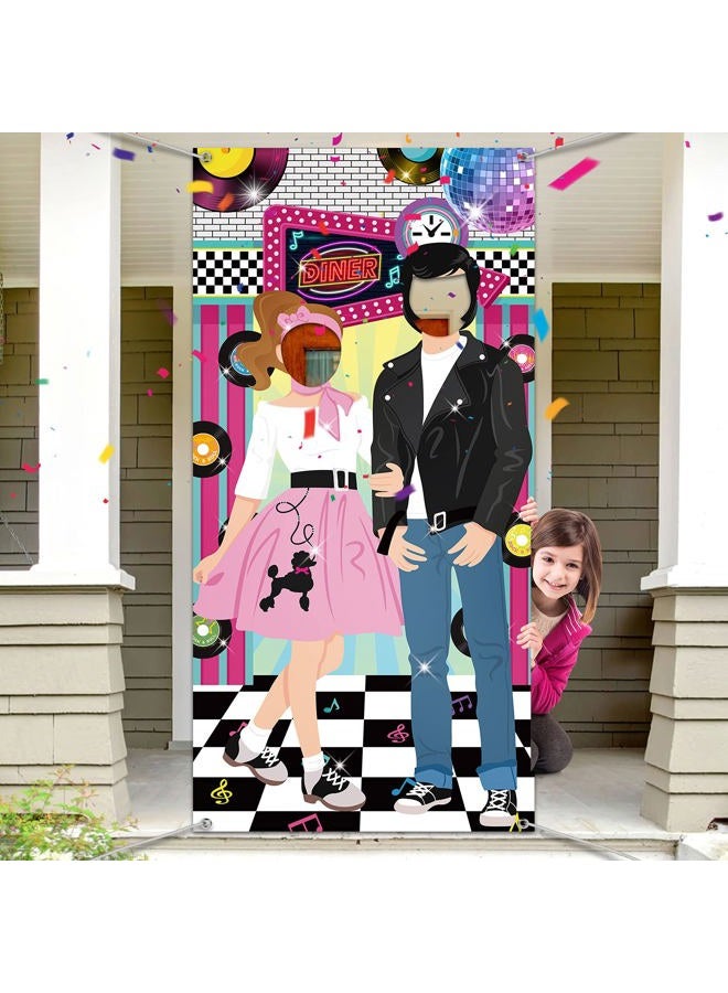 Irenare زينة حفلات الخمسينات، خلفية صور كبيرة من الخمسينات، لافتة حفلة روك آند رول من الخمسينات، دعامة خلفية لصور حفلة عيد ميلاد أو حفلة استحمام الأطفال، - Image 1