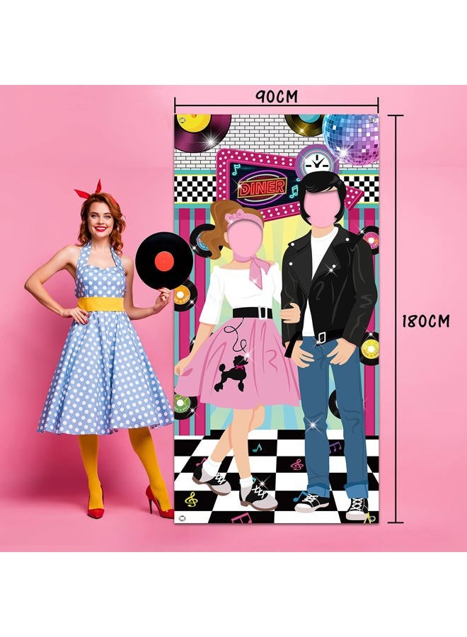 Irenare زينة حفلات الخمسينات، خلفية صور كبيرة من الخمسينات، لافتة حفلة روك آند رول من الخمسينات، دعامة خلفية لصور حفلة عيد ميلاد أو حفلة استحمام الأطفال، - Image 2
