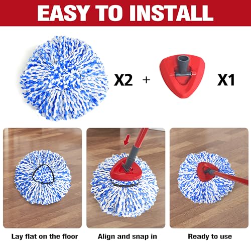 NEWE Mop Heads Replacements 2 Pack with Triangle Base for O-Cedar RinseClean 2 Tank System, Microfiber Spin Mops Replace Refills for Deep Cleaning All Floors - Image 4