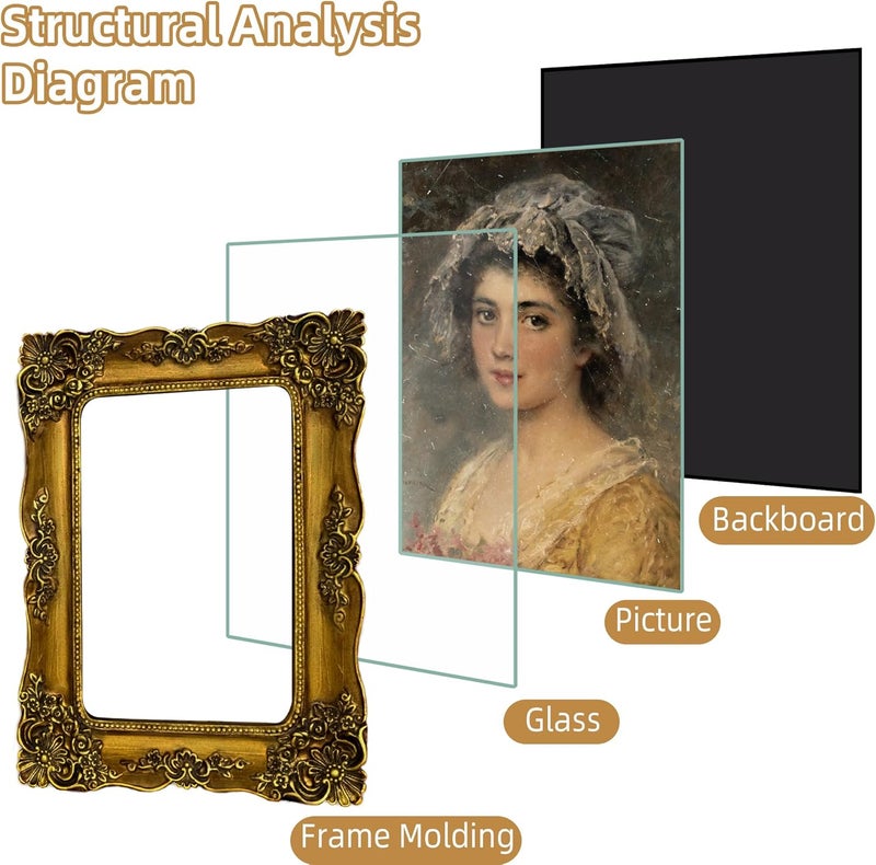 FJXMFRAME 4x6 Picture Frame Gold Vintage Victorian Picture Frames Ornate Antique Baroque for Wall or Tabletop Small Bronze with Glass Front - Image 4