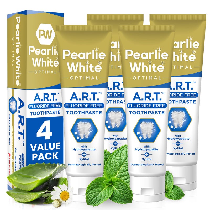 Pearlie White Active Remineralization Fluoride Free Toothpaste 38oz110gm Remineralizing Toothpaste for Tooth Enamel Repair Helps Remove Stains Contains Hydroxyapatite and Xylitol Pack of 4