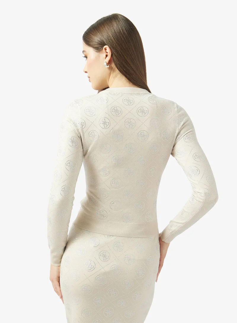 Guess  Rhinestones 4G Long Sleeve Crew Neck Sweater for Women | Best Price UAE
