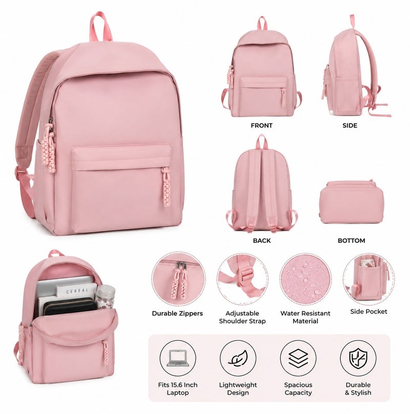 SamoDani Plain Color Backpack, Simple Elegant, Solid Color, Pink - Image 4