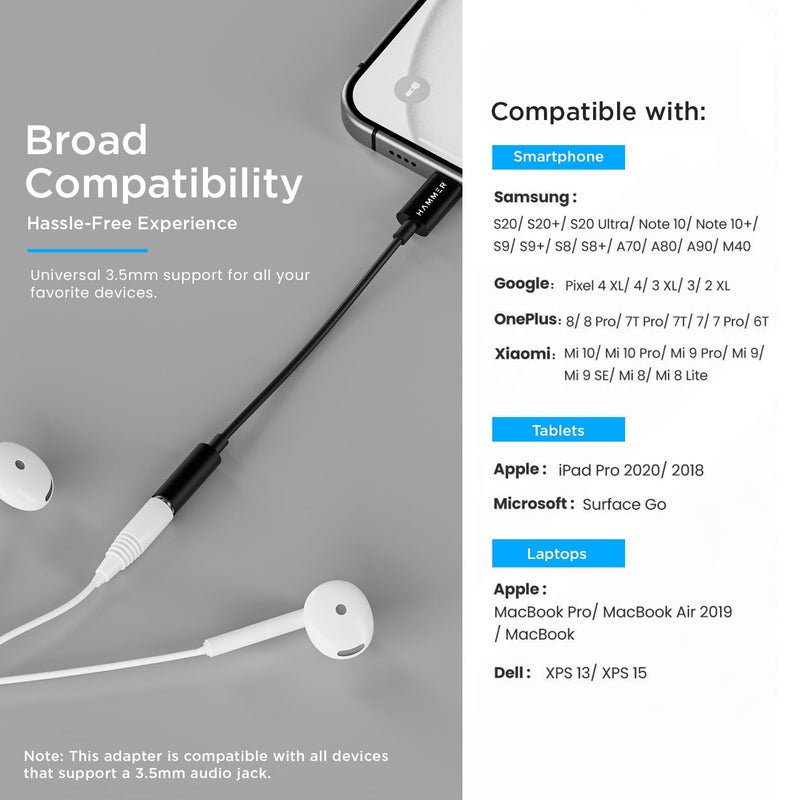 HAMMER Type-C to 3.5mm Audio Jack Connector Adapter with DAC Compatible with iPhone 15/16 Series/Samsung/OnePlus/Google Pixel/Nothing/MacBook/Laptop & Other Type C Phones Headphones Converter (Black) - Image 2