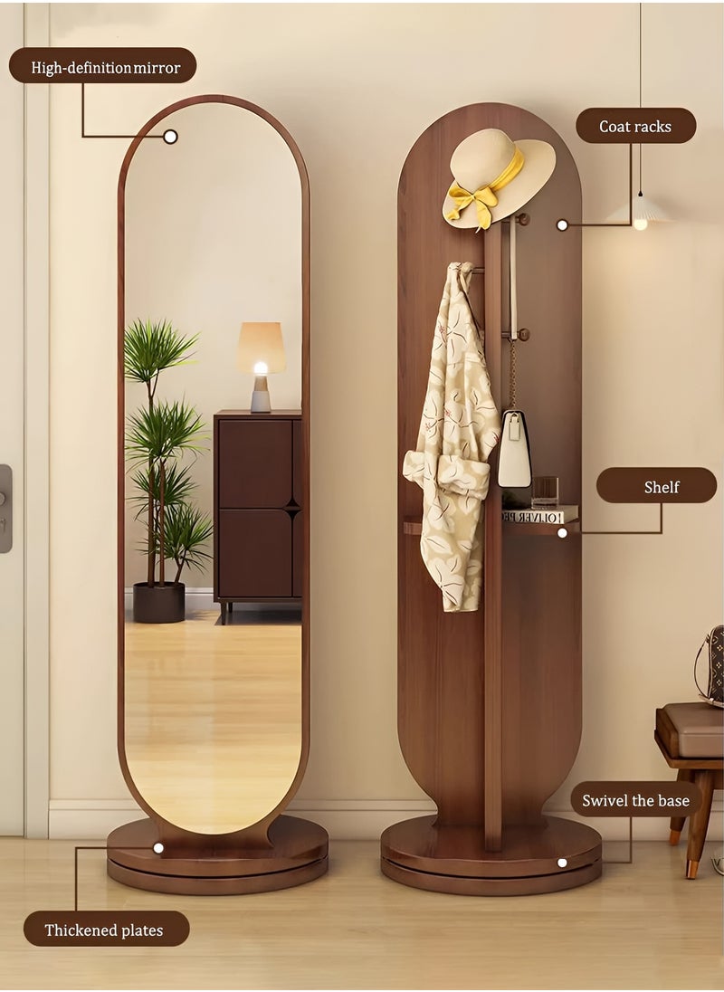 Taimi 360° Rotating Full Length Mirror with Clothes Hanger and Storage Shelf, Multifunctional Floor Mirror for Bedroom and Living Room, Walnut Color - 166x46cm  - Image 3