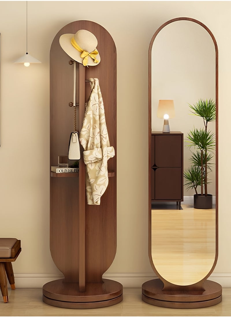 Taimi 360° Rotating Full Length Mirror with Clothes Hanger and Storage Shelf, Multifunctional Floor Mirror for Bedroom and Living Room, Walnut Color - 166x46cm  - Image 1