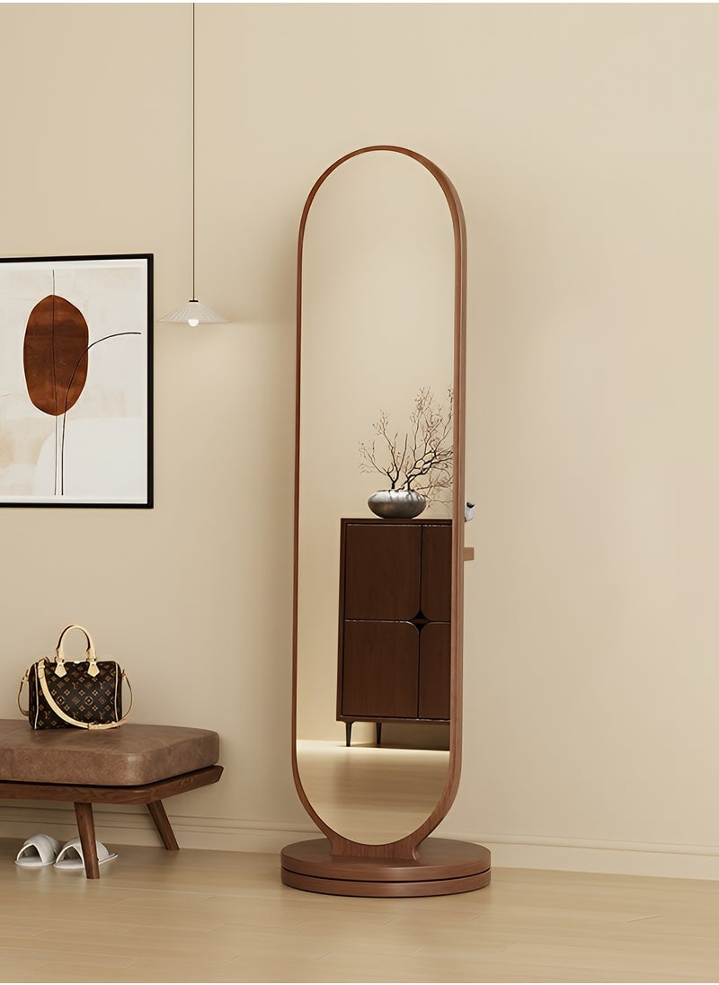 Taimi 360° Rotating Full Length Mirror with Clothes Hanger and Storage Shelf, Multifunctional Floor Mirror for Bedroom and Living Room, Walnut Color - 166x46cm  - Image 2