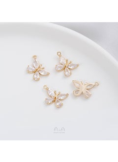 Generic 14K Gold Plated Zircon Butterfly Pendant DIY White zirconium side hanging butterfly 1 