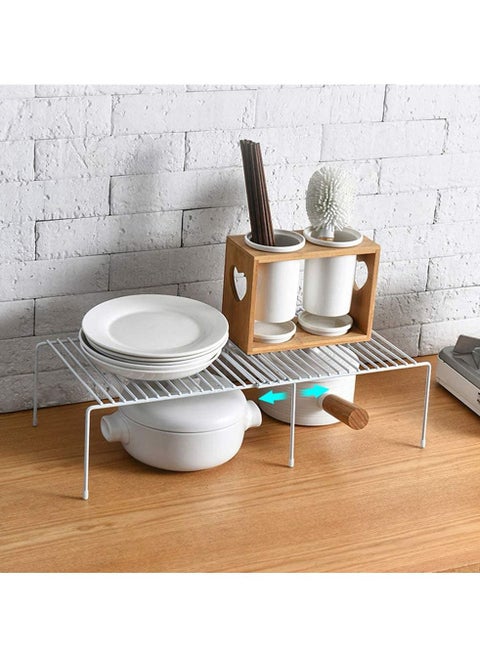 Large Expandable Kitchen Counter Shelf Storage Racks and Holders White (27.5-53)x24x13.5cm