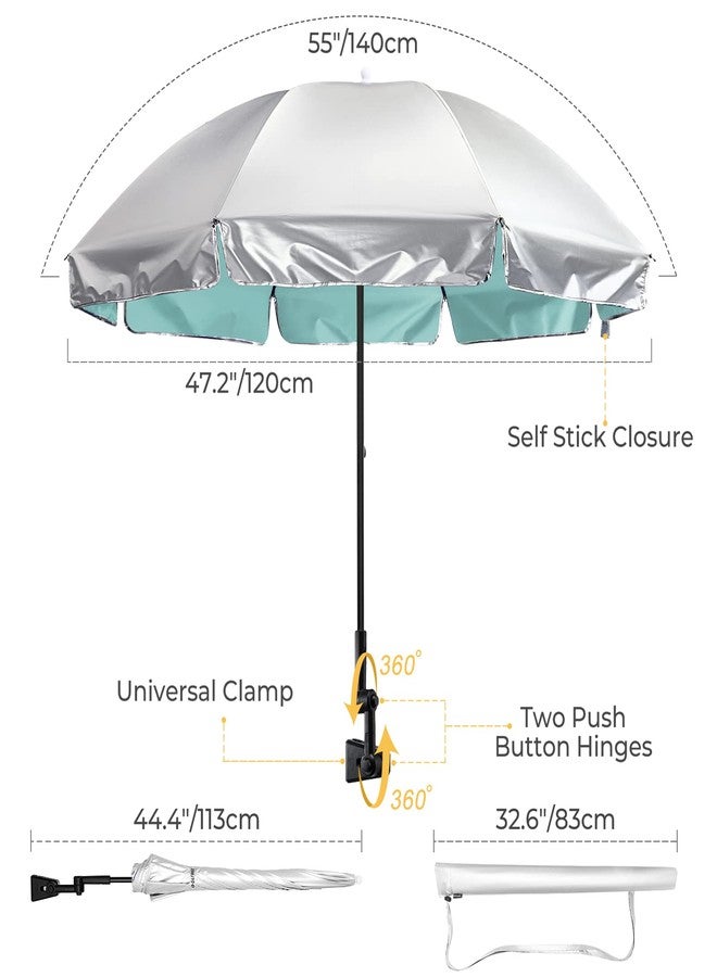 G4Free Universal Clamp On Umbrella 55 Inch Adjustable Outdoor UV Protection Beach Chair Umbrella for Strollers Wheelchairs Patio Chairs Beach Chairs and Golf Cart, Lake Blue/Silver - Image 2