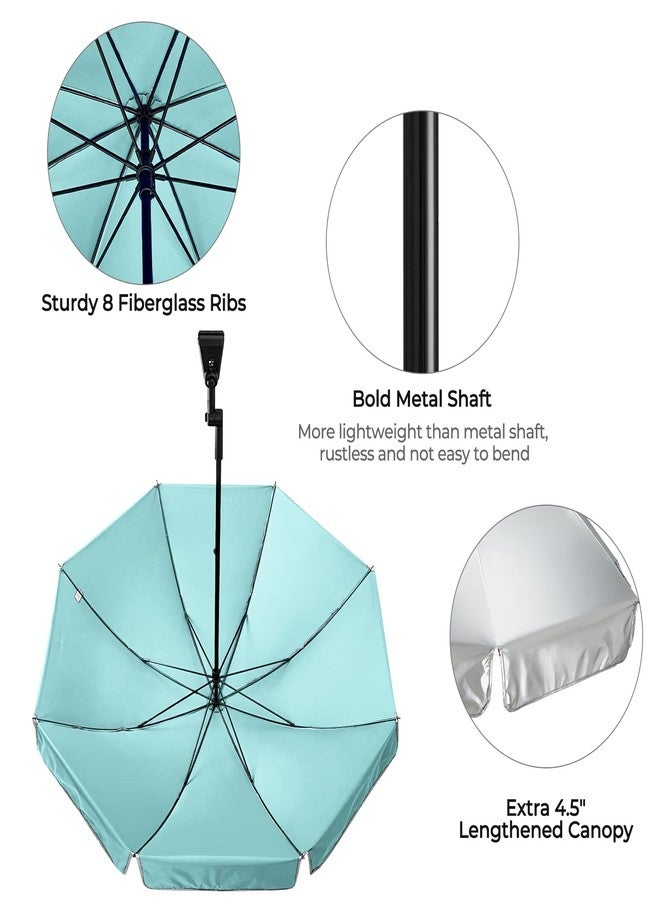 G4Free Universal Clamp On Umbrella 55 Inch Adjustable Outdoor UV Protection Beach Chair Umbrella for Strollers Wheelchairs Patio Chairs Beach Chairs and Golf Cart, Lake Blue/Silver - Image 5