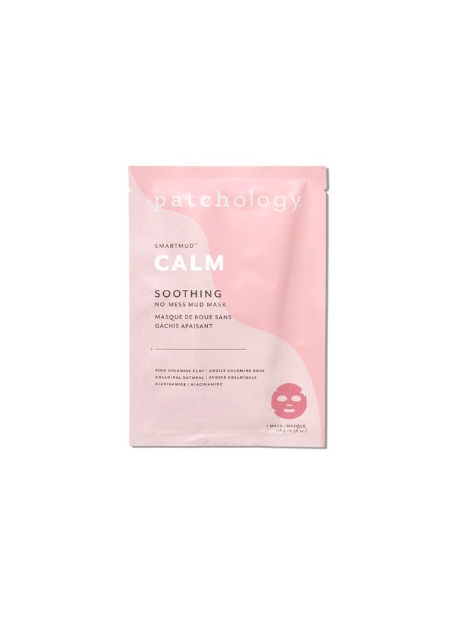 Patchology Clay Mask Smartmud Calm No Mess Mud Masks For Face Pink Clay Mask With Calamine Colloidal Oatmeal And Niacinamide Reduce Redness And Inflammation Soothe Skin And Moisturize (1 Ct) 