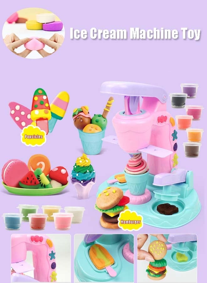 Fun colored clay ice cream machine, Color dough for kids play toys with 12 cans dough, Wonderful toy ice cream clay machine, Colored clay DIY dessert making toy set, children's educational toys, plasticine mold tool set - Image 1
