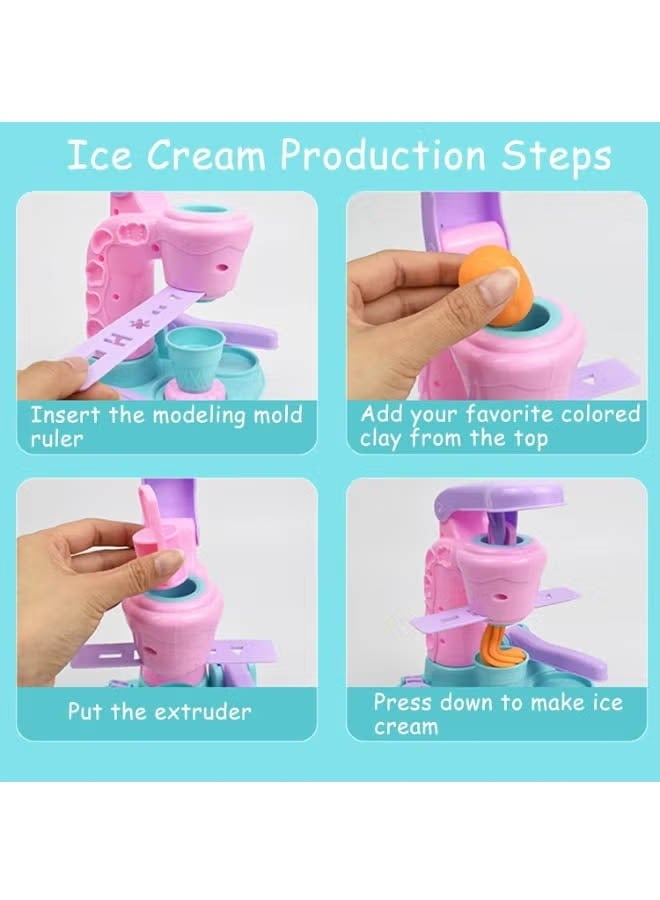 Fun colored clay ice cream machine, Color dough for kids play toys with 12 cans dough, Wonderful toy ice cream clay machine, Colored clay DIY dessert making toy set, children's educational toys, plasticine mold tool set - Image 4