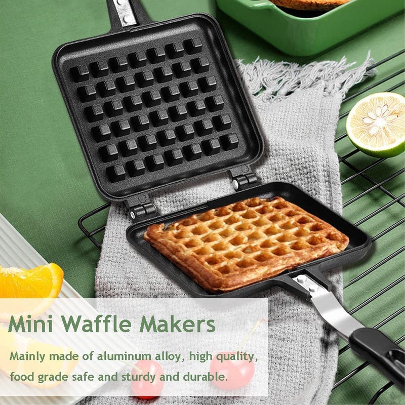RBGIITWaffle Maker Machine With Comfortable Handle For Kitchen Gas Stove Non Stick Waffle Maker Pan Press Plate Cooking Baking Tool with Long Handle Low Power Consumption Black_2 - Image 3