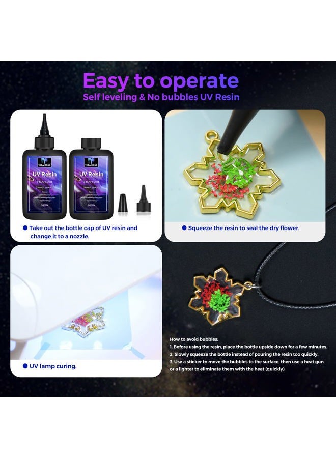 VidaRosa VIDA ROSA 200g UV Resin Kit with Upgraded UV Light 24W,Silicone Stir Rod, Measuring Cup and Silicone Pad-Ultraviolet Epoxy Resin Hard,UV Resin Starter Jewelry Making Kit for Craft Beginner - Image 3