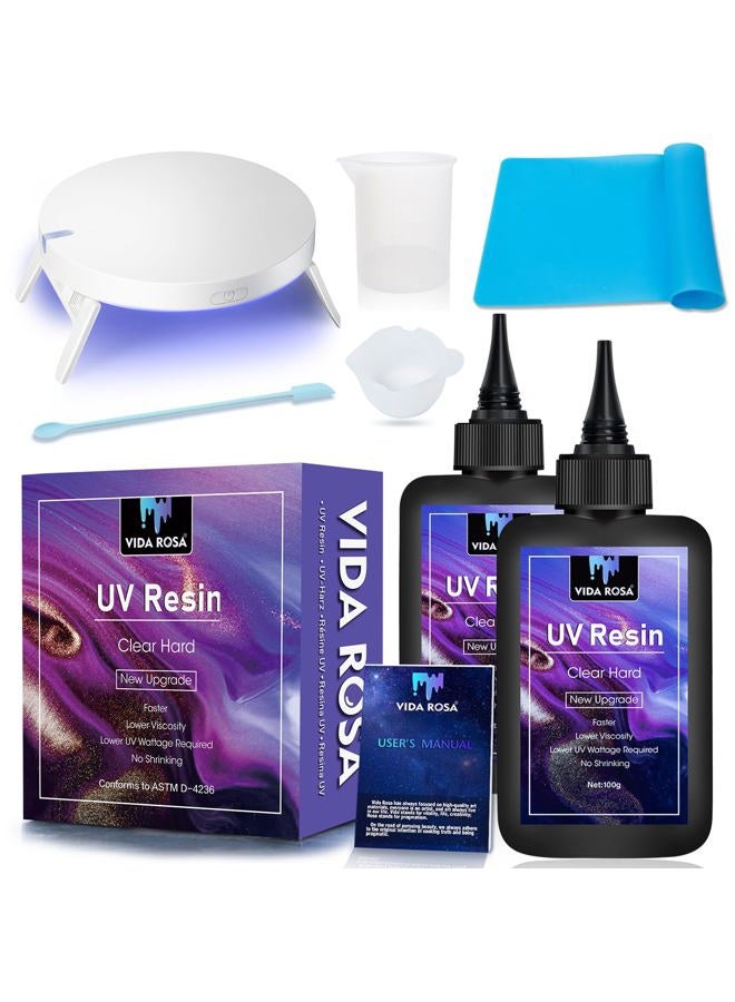 VidaRosa VIDA ROSA 200g UV Resin Kit with Upgraded UV Light 24W,Silicone Stir Rod, Measuring Cup and Silicone Pad-Ultraviolet Epoxy Resin Hard,UV Resin Starter Jewelry Making Kit for Craft Beginner - Image 1