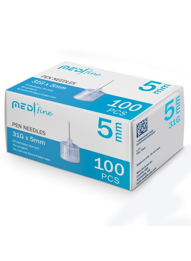 Generic Medt - Fine Insulin Pen Needles (31G 5mm) - Diabetic Needles for Insulin Injections, Ultra Fine Compatible with Most Diabetes Pens - 100 Ct, Pack of 1  - Image 1