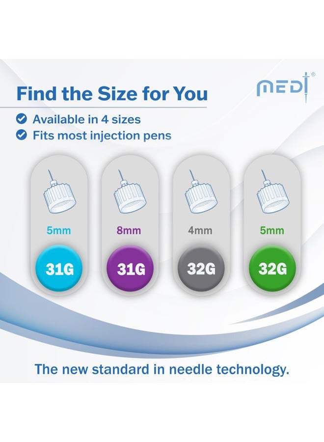 Generic Medt - Fine Insulin Pen Needles (31G 5mm) - Diabetic Needles for Insulin Injections, Ultra Fine Compatible with Most Diabetes Pens - 100 Ct, Pack of 1  - Image 4